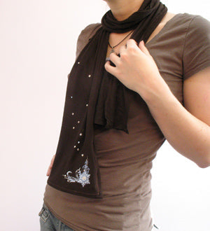 Completed Light Jersey Scarf project, featuring Snowflake Swirls Corner design