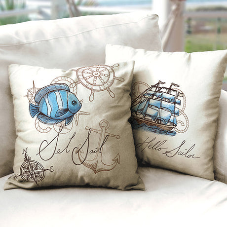 A nautical anchor machine embroidery design displayed in a hoop and framed by rope.