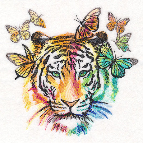Colorful tiger with butterflies machine embroidery design