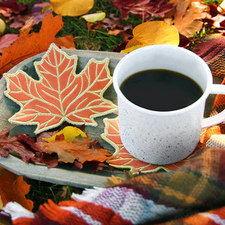 in-the-hoop maple leaf coaster machine embroidery design