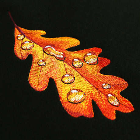 fall leaf with water droplets machine embroidery design