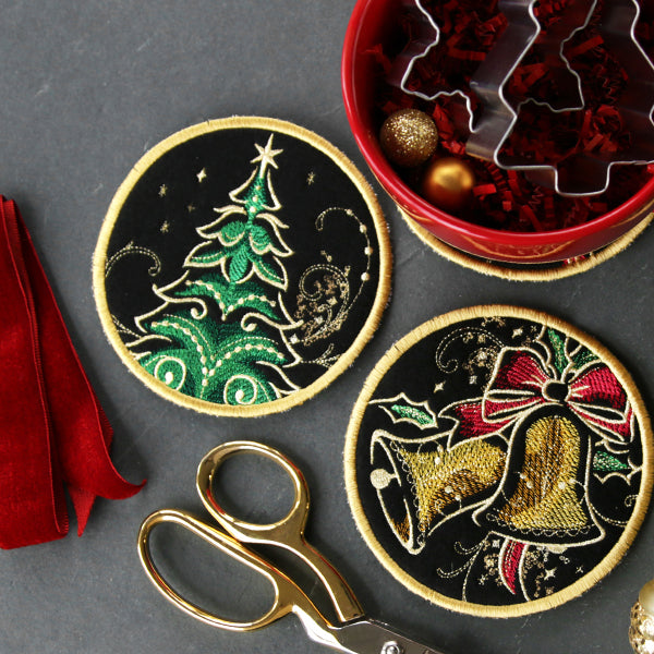 A Gilded Mirage Christmas Coasters (In-the-Hoop) Design Pack