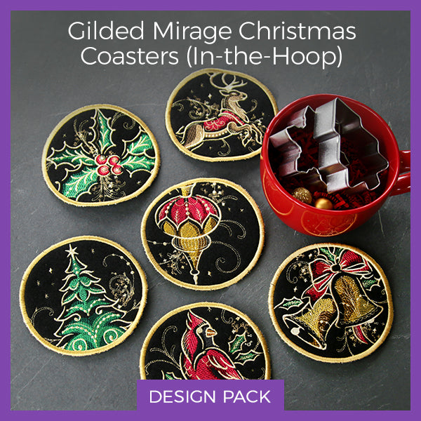 A Gilded Mirage Christmas Coasters (In-the-Hoop) Design Pack
