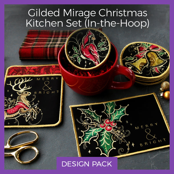 A Gilded Mirage Christmas Kitchen Set (In-the-Hoop) Design Pack