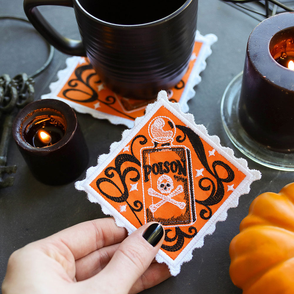 Retro Halloween Stamp Coasters (In-the-Hoop) Design Pack