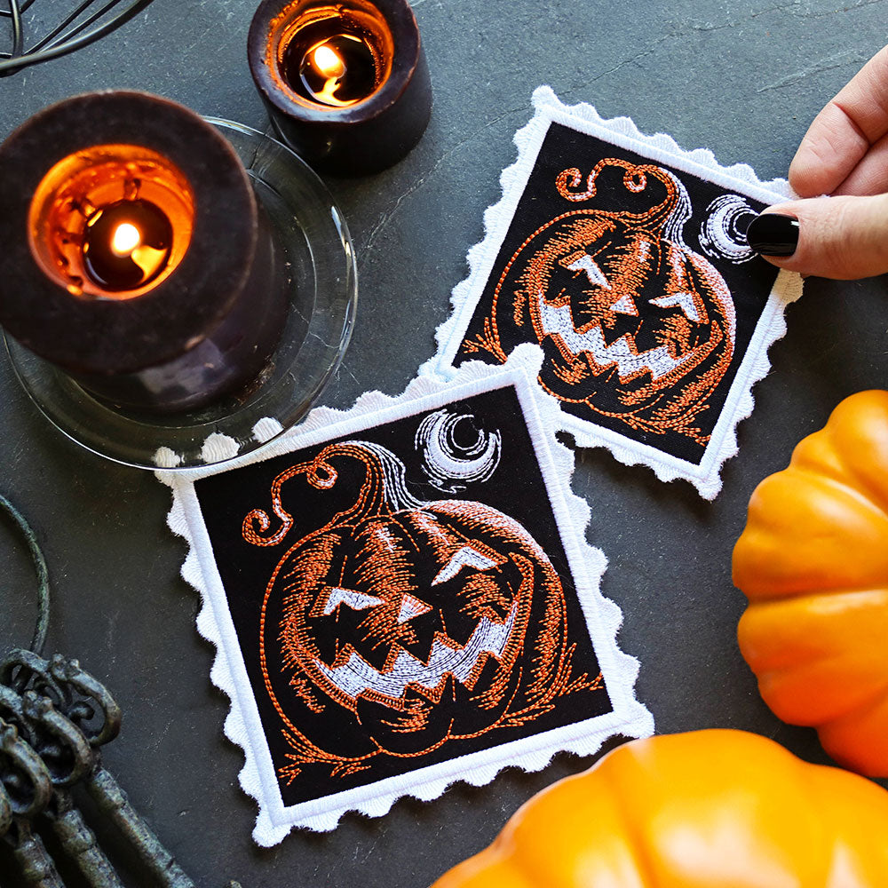 Retro Halloween Stamp Coasters (In-the-Hoop) Design Pack