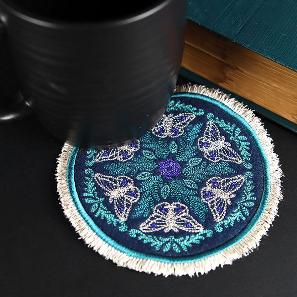 Round Mug Rug - Moths in Botanicals (In-the-Hoop)