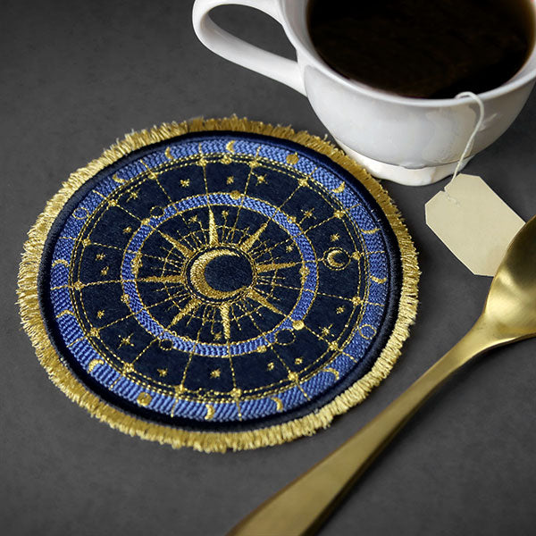 For the Cosmically  Inclined Celestial Mug Rug (In-the-Hoop)