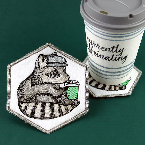 Java Loving Raccoon Coaster (In-the-Hoop)