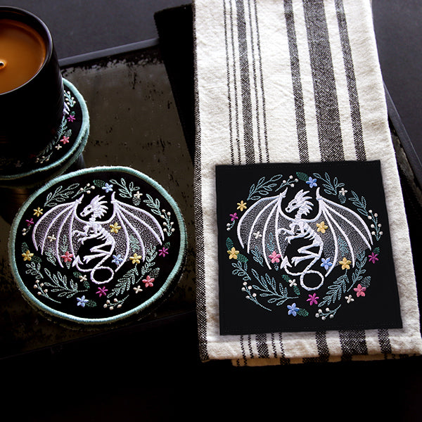 Floral Dragon Skeleton Trivet (In-the-Hoop)