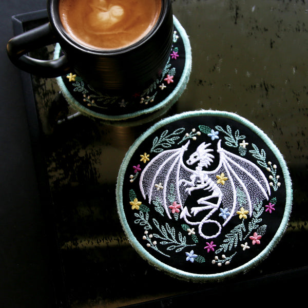 Floral Dragon Skeleton Trivet (In-the-Hoop)