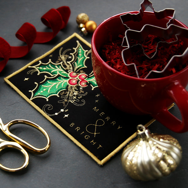 Gilded Mirage Holly Mug Rug (In-the-Hoop)