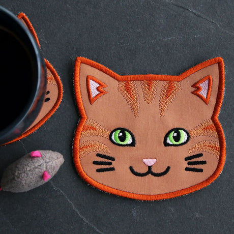 Cat Face Coasters - Orange Tabby (In-the-Hoop)
