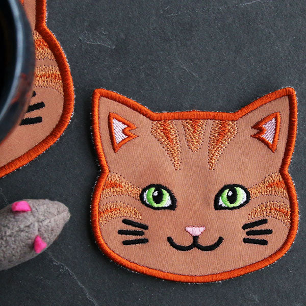 Cat Face Coasters - Orange Tabby (In-the-Hoop)