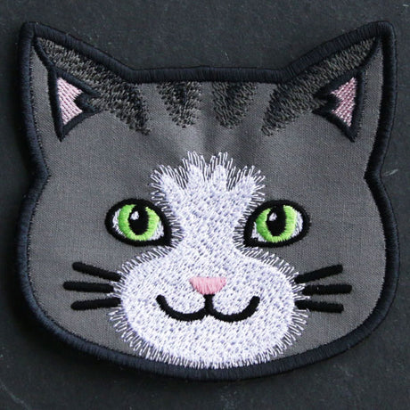 Cat Face Coasters - Gray Tabby (In-the-Hoop)