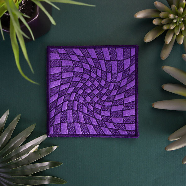 Warped Checker Board Optical Illusion Square Coaster (In-the-Hoop)