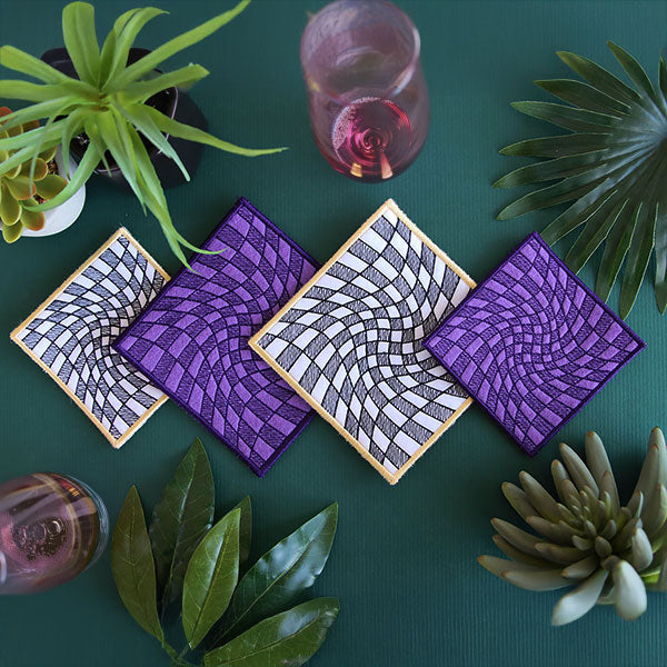 Warped Checker Board Optical Illusion Square Coaster (In-the-Hoop)