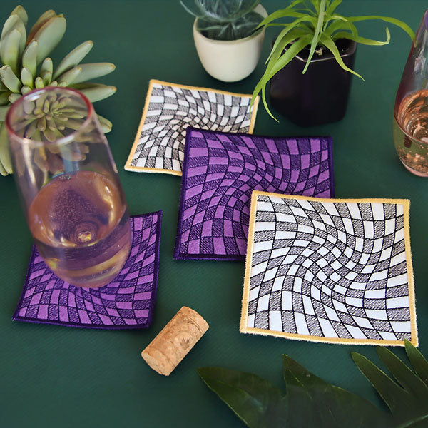 Warped Checker Board Optical Illusion Square Coaster (In-the-Hoop)