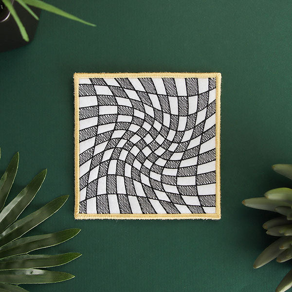Warped Checker Board Optical Illusion Square Coaster (In-the-Hoop)