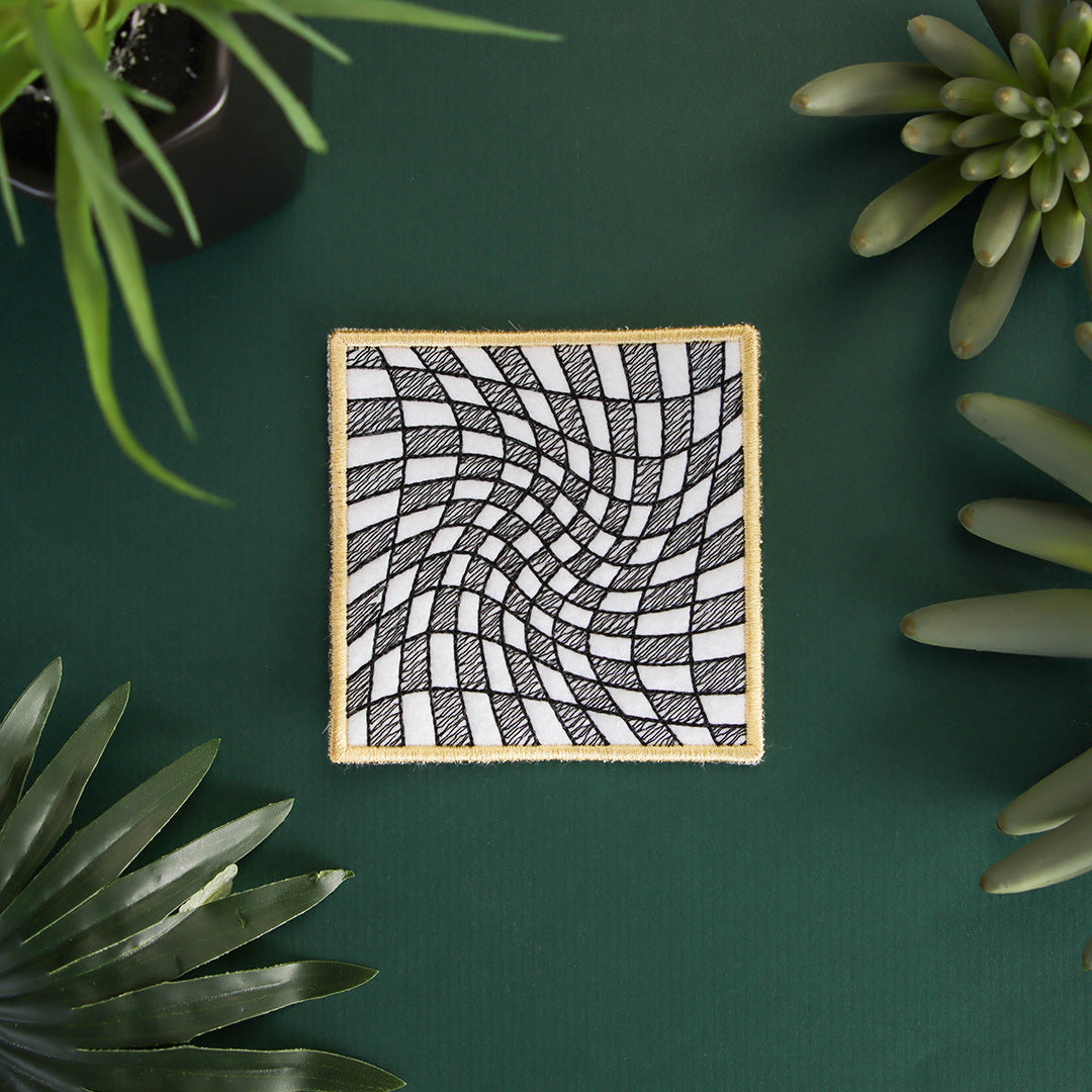 Warped Checker Board Optical Illusion Square Coaster (In-the-Hoop)