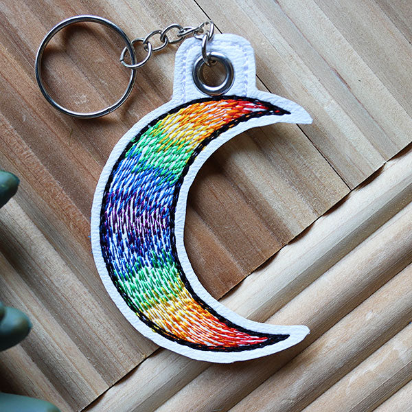 Crescent Rainbow Moon Keychain (In-the-Hoop)