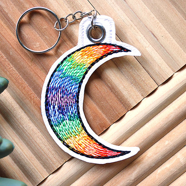 Crescent Rainbow Moon Keychain (In-the-Hoop)