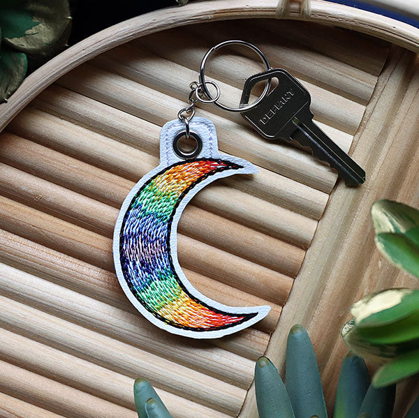 Crescent Rainbow Moon Keychain (In-the-Hoop)