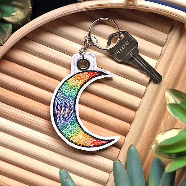 Crescent Rainbow Moon Keychain (In-the-Hoop)