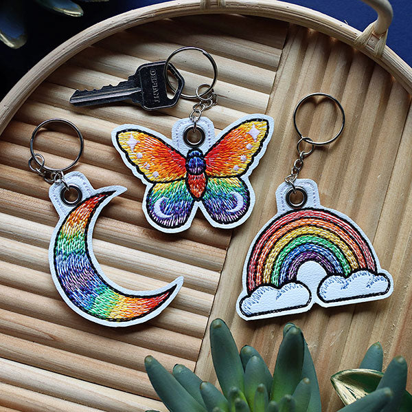 Crescent Rainbow Moon Keychain (In-the-Hoop)