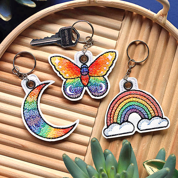 Crescent Rainbow Moon Keychain (In-the-Hoop)