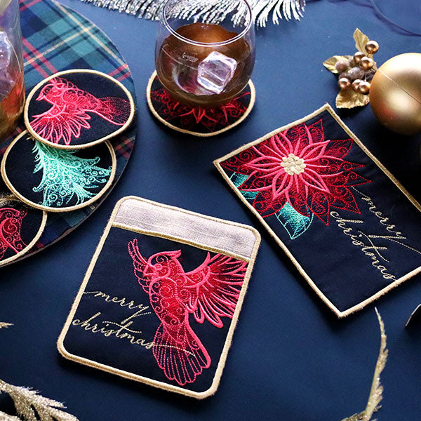 Festive Flair Mug Rug – Poinsettia (In-the-Hoop)