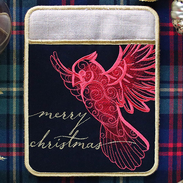 Festive Flair Potholder – Cardinal (In-the-Hoop)