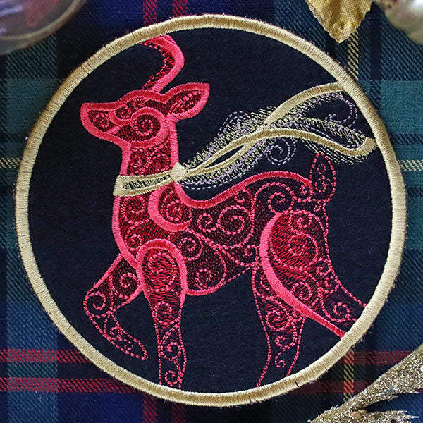 Festive Flair Coaster – Reindeer (In-the-Hoop)