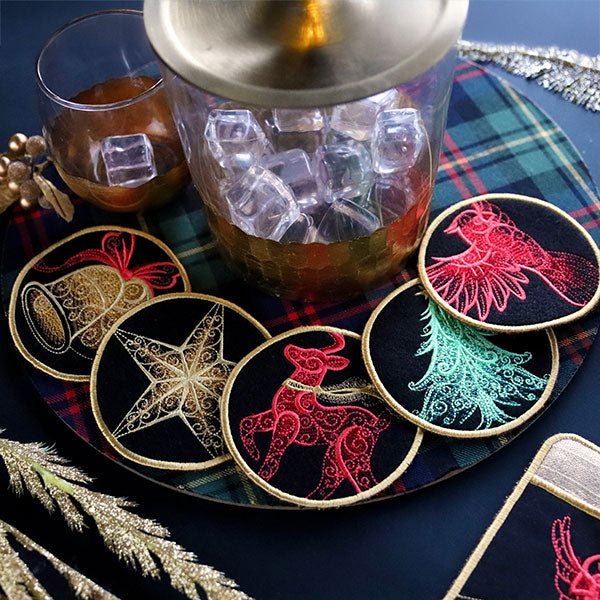 Festive Flair Coaster – Reindeer (In-the-Hoop)