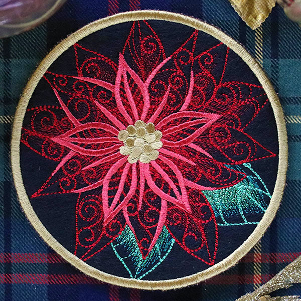 Festive Flair Coaster – Poinsettia (In-the-Hoop)