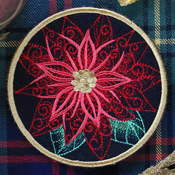 Festive Flair Coaster – Poinsettia (In-the-Hoop)