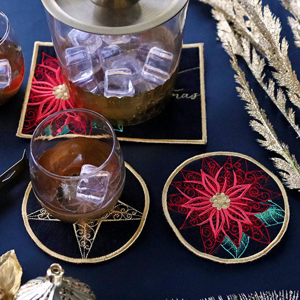 Festive Flair Coaster – Poinsettia (In-the-Hoop)