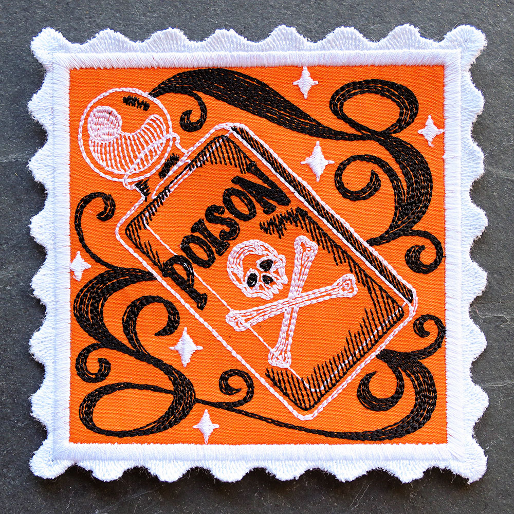 Retro Halloween Stamp Coaster - Poison (In-the-Hoop)