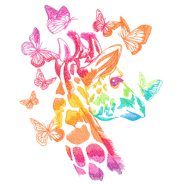 Rainbow Giraffe with Butterflies
