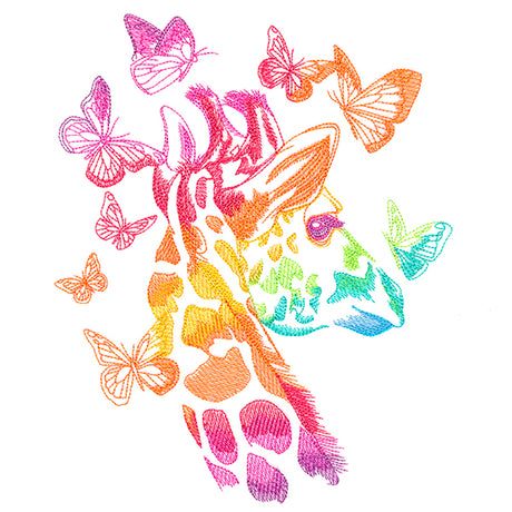 Rainbow Giraffe with Butterflies