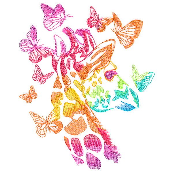 Rainbow Giraffe with Butterflies