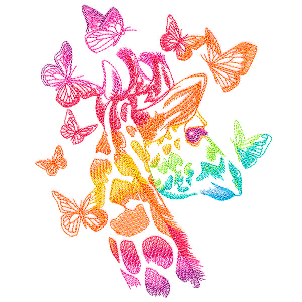 Rainbow Giraffe with Butterflies