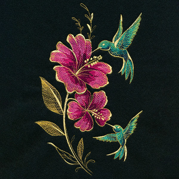 Glimmering Garden - Hummingbirds and Hibiscus