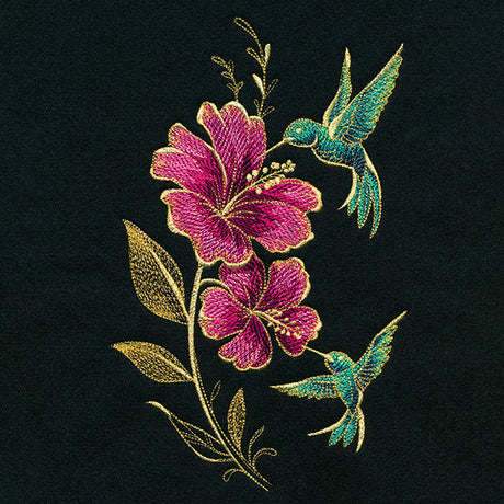 Glimmering Garden - Hummingbirds and Hibiscus