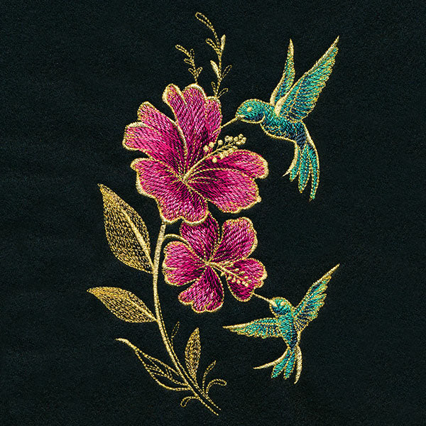 Glimmering Garden - Hummingbirds and Hibiscus