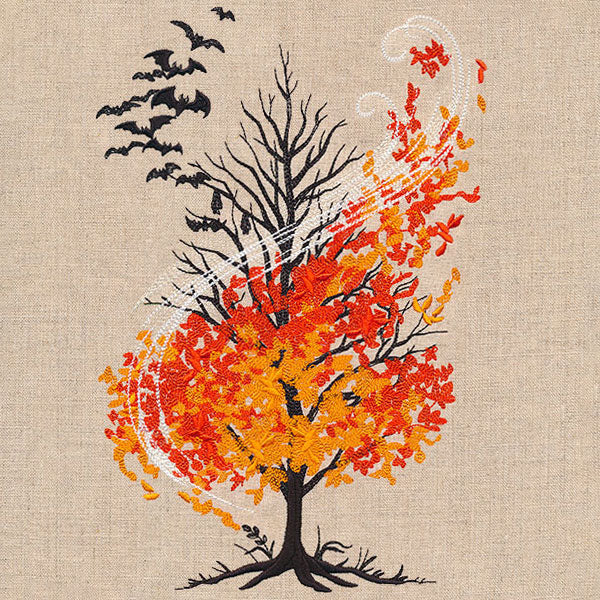 Haunted Autumn Windswept Bats Tree