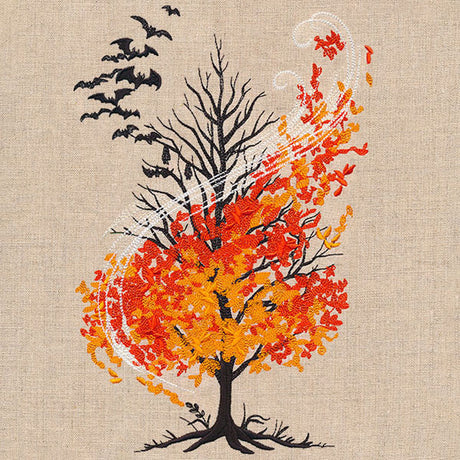 Haunted Autumn Windswept Bats Tree