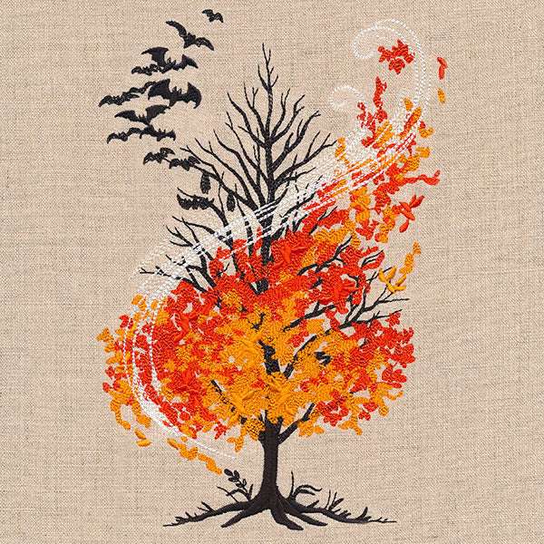 Haunted Autumn Windswept Bats Tree