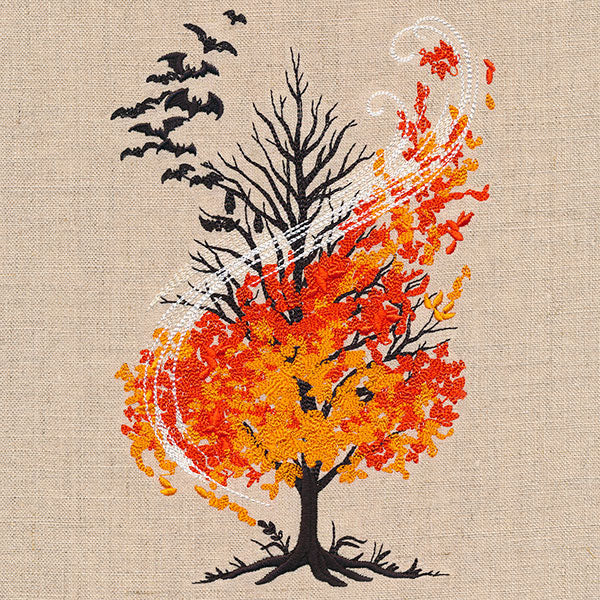 Haunted Autumn Windswept Bats Tree