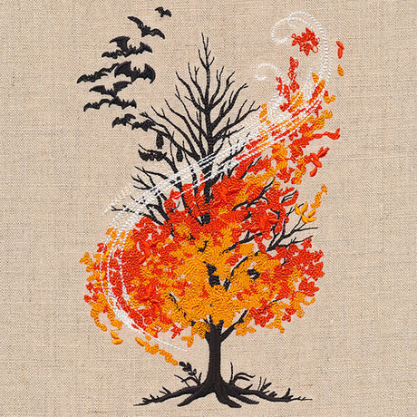 Haunted Autumn Windswept Bats Tree